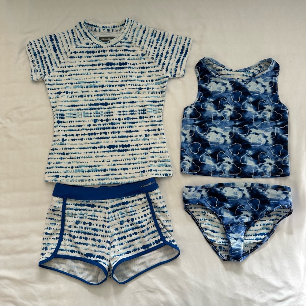Blue and White Tankini Bikini Rashguard Set - Eddie Baur - size 10/12